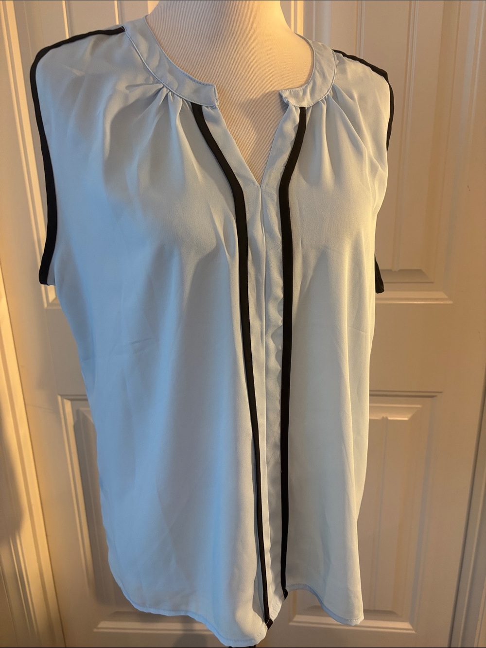 Jon & Anna Light Blue Sleeveless V-Neck Top with Black Trim